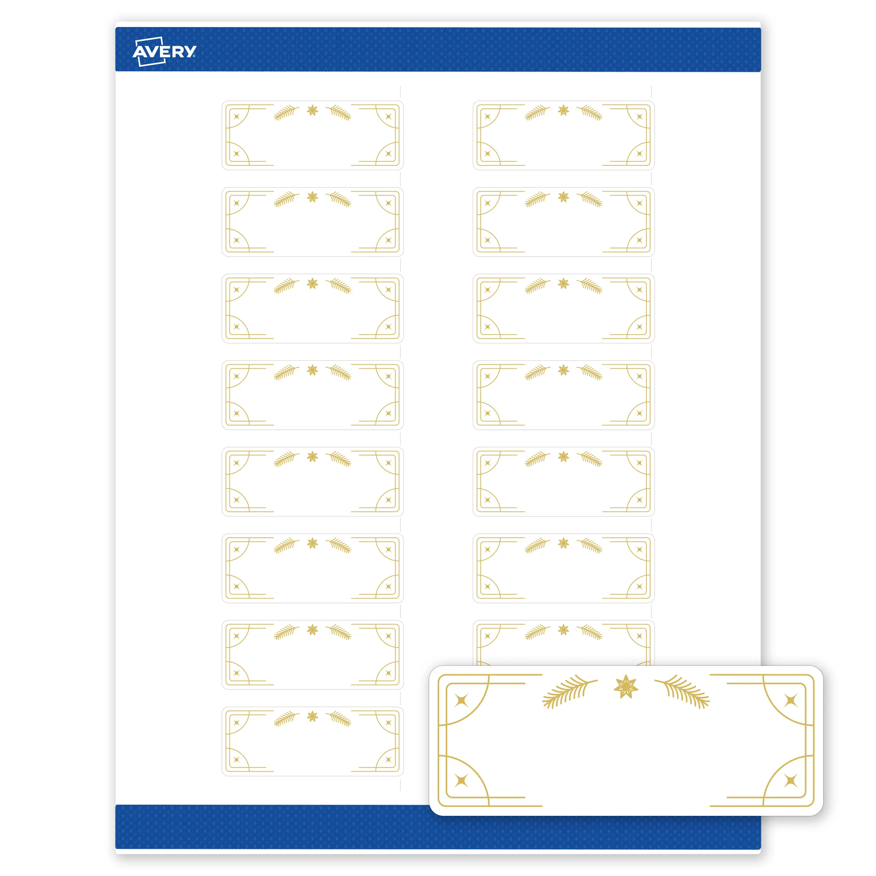 Avery® Printable Christmas Address Labels with Sure Feed® Technology, Rectangle, 1" x 2-5/8", Pre-Printed Metallic Gold Christmas Trees Design, Matte White, Laser & Inkjet Compatible, 160 Total