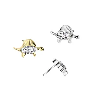 20G/18G/16G Dinosaur Flat Back Earring • Push Pin Labret • Threadless Flat Back Stud • Tragus Piercing • Helix Stud • Cartilage Stud • Gold • Silver • Dinosaur Earring