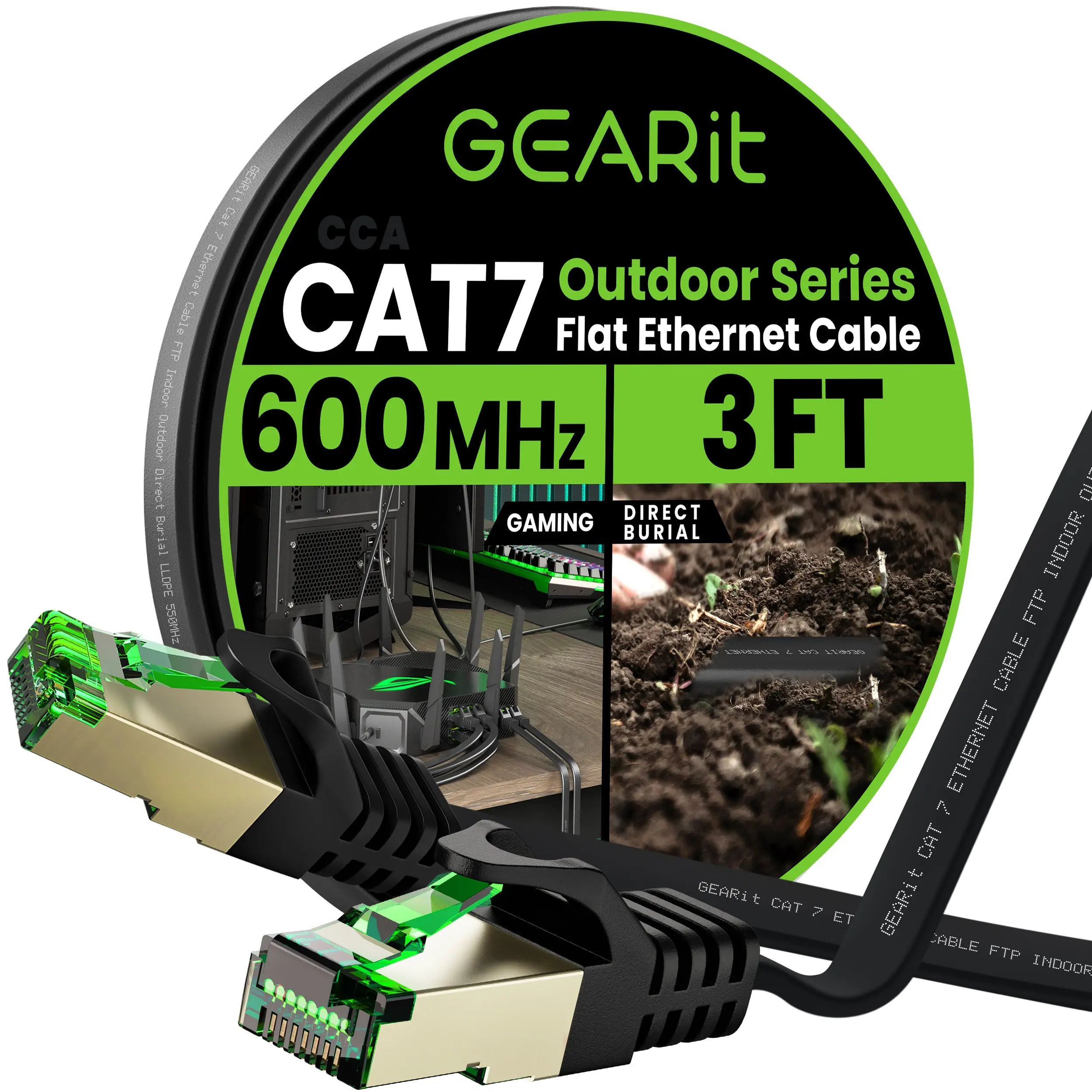 GEARit   Black Cat7 Flat Outdoor Ethernet Cable
