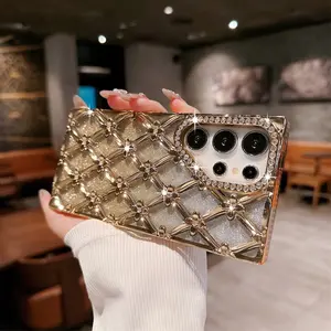 Fashion Glitter Electroplating Rhinestone Flower Case For Samsung S24 FE S26 S25 Plus S23 S25 Ultra 5G Soft Clear Shockproof Cover Protector