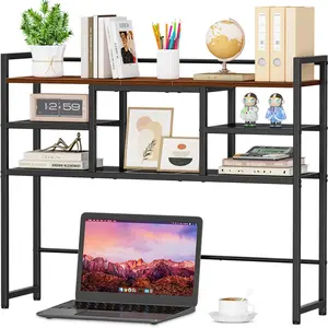 Desk Shelf 38.6" Desktop Bookshelf Desk Hutch Countertop Storage Hutch with 5 Shelves for Computer Desk Multipurpose Wood Desktop Display Organizer Rack for Home Office Dorm