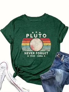 Oversized Pluto T-Shirt, Vintage Washed Never Forget 1930-2006 Graphic Tee, Retro Space Lover Shirt for Men, Aesthetic Astronomy Top, Trendy Science Apparel, Unique Gift for Him