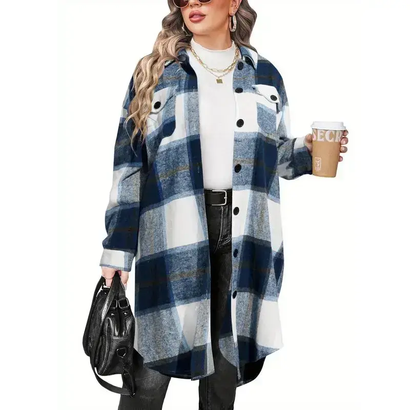 Women Plus Size Flannel Plaid Boyfriend Shirt Long Sleeve Lapel Button Down Tunic Jacket Soft Comfortable Casual For Daily Wear Work Dates Weekend Outfits Women Plus Size Flannel Plaid Boyfriend Shirt Long Sleeve Lapel Button Down Tunic Jacket Soft Comfortable Casual For Daily Wear Work Dates Weekend Outfits