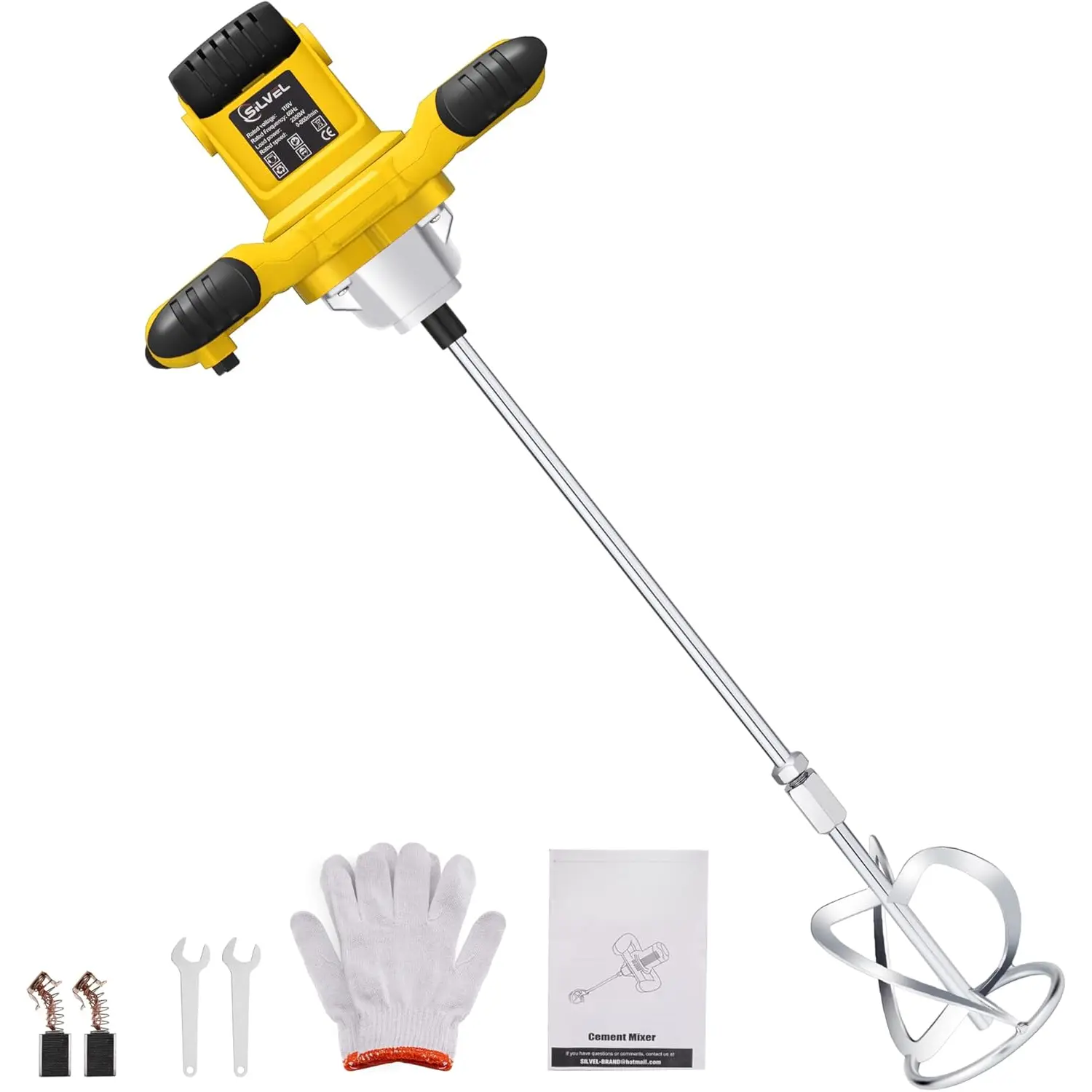 Cement Mixer, 2300W Handheld Electric Concrete Mixer, Portable Mortar Mixer with 6 Adjustable Speed, 110V Mud Mixer for Mixing Mud, Cement, Mortar, , Fodder