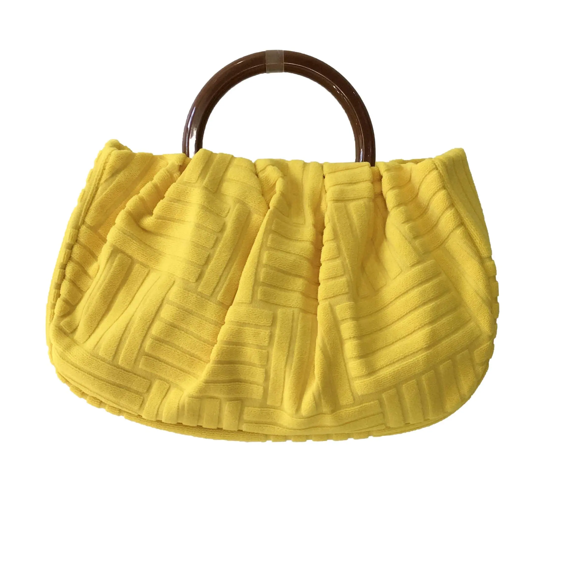 Fashion Culture Women's Adele Clutch, Chic Embossed Fabric Pouchette with Top Ring Handle, Compact Yellow Evening Bag, Besties, Simple Chic, Handbags For Women, Embossed Bar, Compact Shape, Basic, Shoulder Clutch Women's Handbags