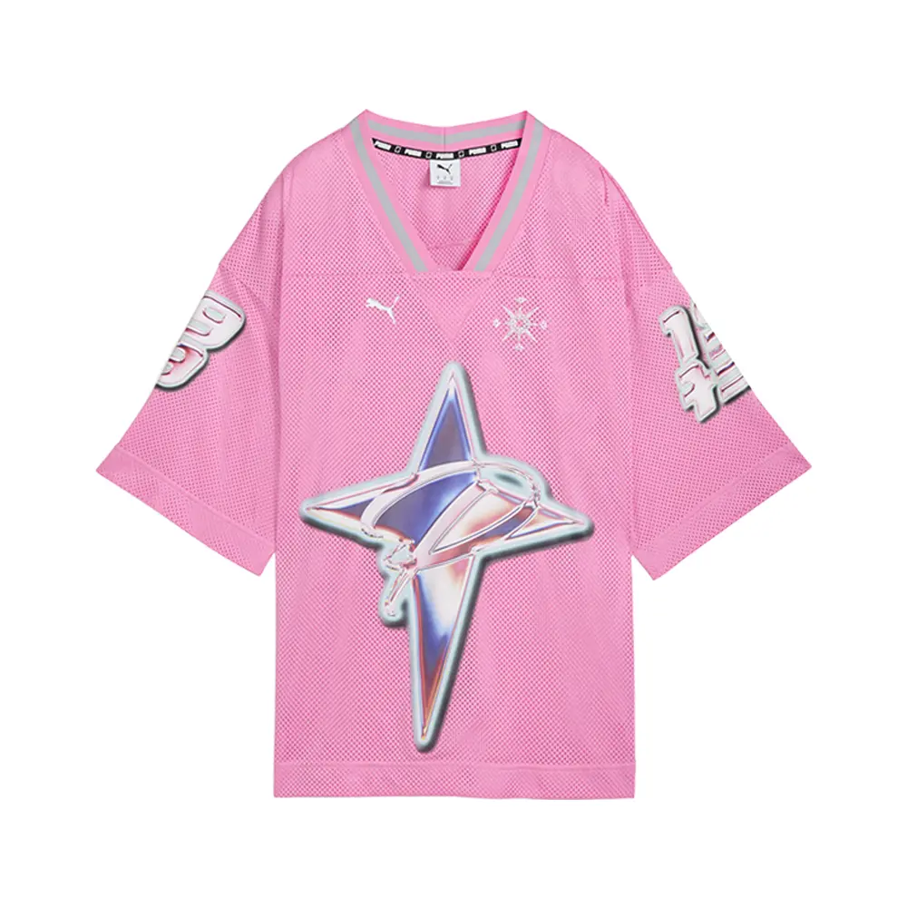 PUMA Womens Shooting Stars V-Neck Short Sleeve Jersey Casual - Pink