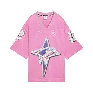 PUMA Womens Shooting Stars V-Neck Short Sleeve Jersey Casual - Pink