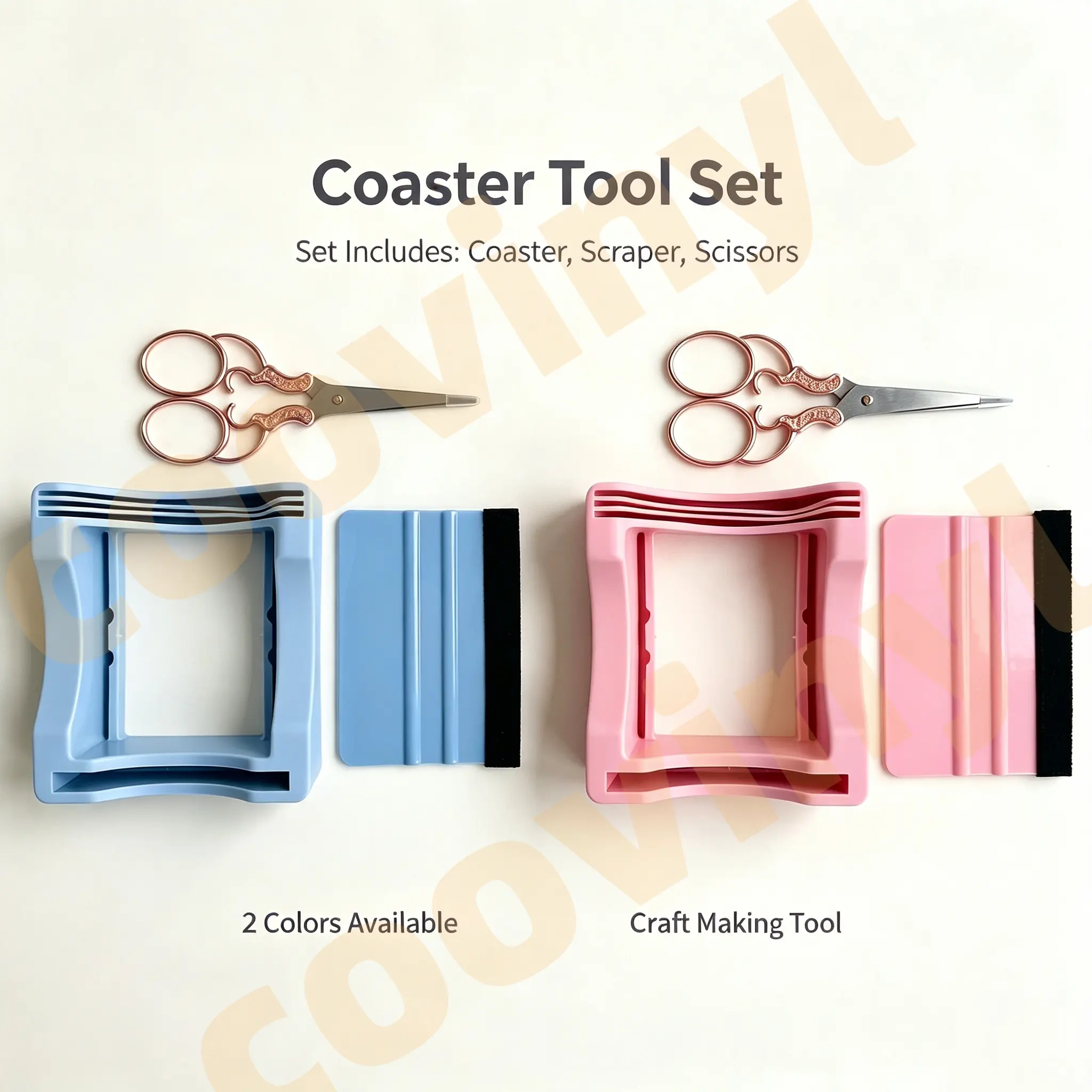 Tumbler Wrap Application Tool Set,  Available Blue Pink Tumbler Positioning Jig with Squeegee and Vintage Scissors, Cup Sticker Installation Helper Kit For 16oz Straight Tumbler