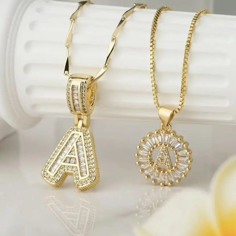 2 Count initial Letter Necklace Set with Zirconia Stones | Golden/Silver Bubble  Necklaces for Women | Iced Out  Necklace For Men | Anniversary Gift |  Letter Alphabet Necklace Zircon Stone pendant necklace initial zirconia stone dealsforyou