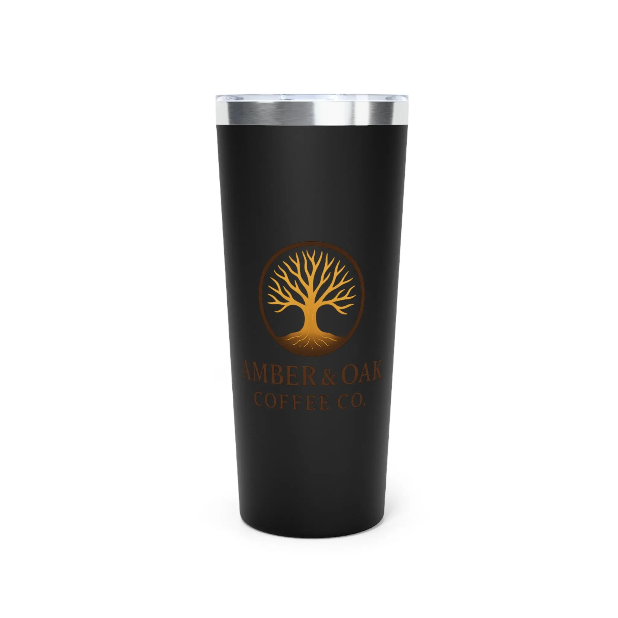 Amber & Oak Coffee Co. 22oz Insulated Tumbler – Copper Logo Travel Mug