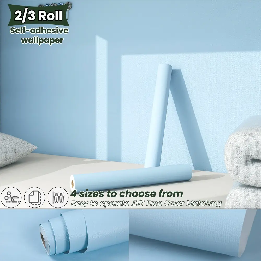 Baby Blue Self-Adhesive Decorative Peel and Stick Wallpaper, Removable Waterproof Wall Stickers, Home Decor for Kitchen, Furniture, Room Background, Interior Walls, Renovation Projects
