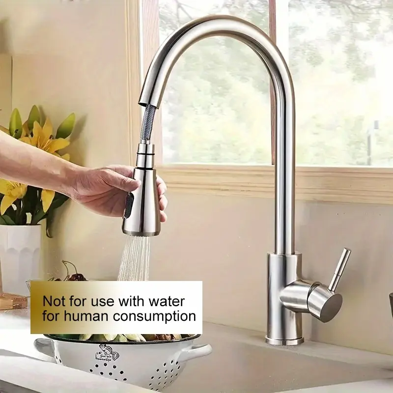 1pc Kitchen Sink Faucet With Pull-Down Spray Single Handle Single Hole High Arc Commercial Stainless Steel Brushed Nickel Kitchen Sink Faucet With Pull Out Sprayer Mixer Tap, Suitable For Bar Laundry RV Farmhouse (Brushed Nickel)