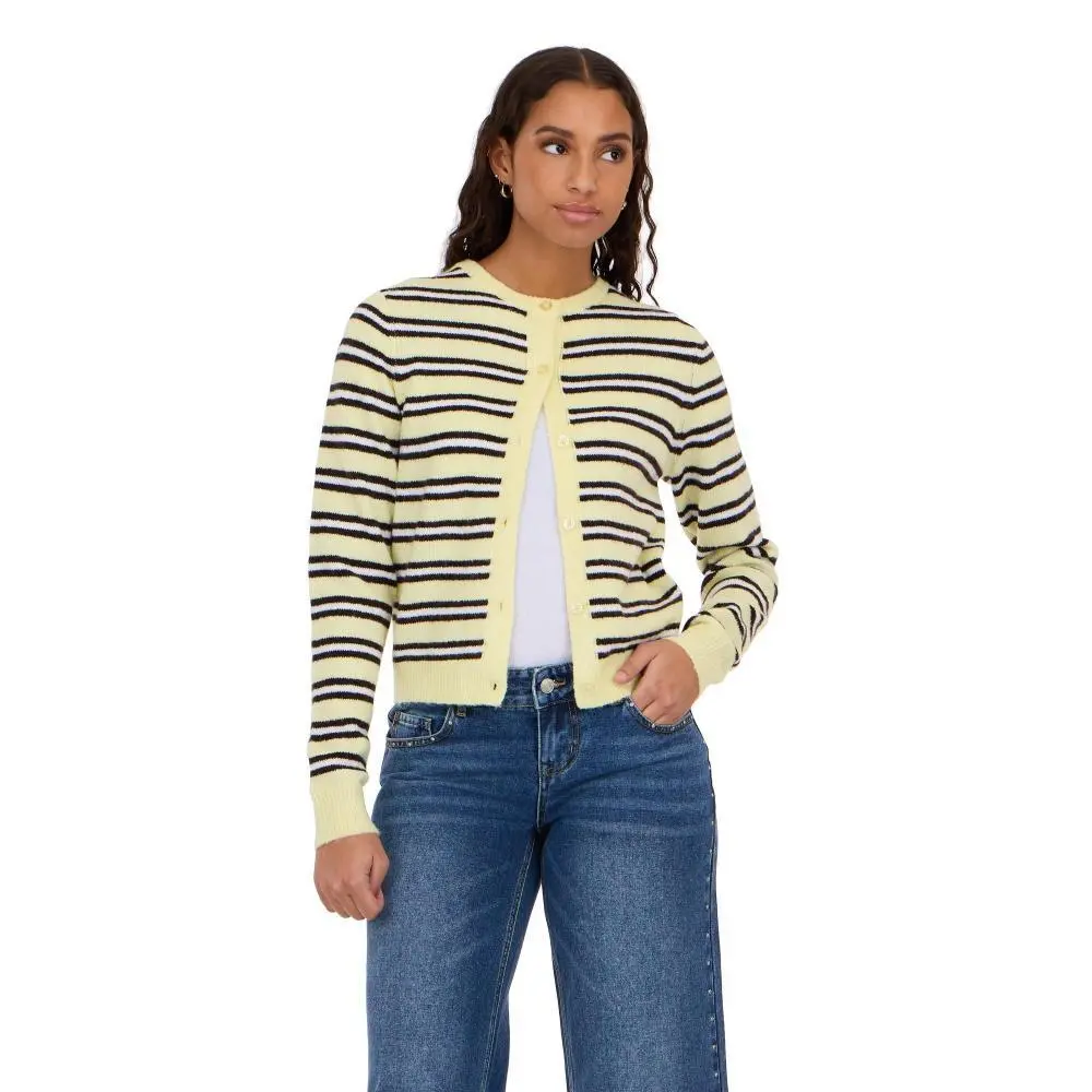 Forever 21 Women's Soft Knit Cowl Neck Striped Cardigan Sweater