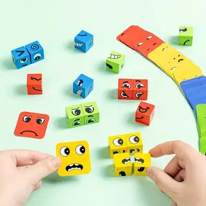 Emotional Expression Wooden Building Blocks Game, Emotional Expression Building Blocks Shape Recognition Puzzle Game, Interactive Educational Toy for Kids Montessori Puzzles Gift