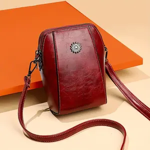 1pc Retro Mini Crossbody Bag, Metal Decor Mobile Phone Bag, Multi Layer Shoulder Purse For Women