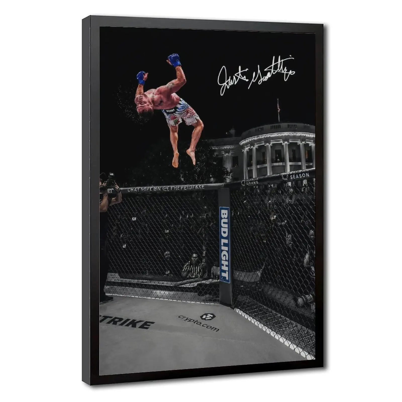 Justin Gaethje Signed MMA Poster - UFC Freedom 250 Iconic White House Backflip Print, Cool Room Decor, Office Decor, MMA Fight Fan Gift, High-Quality Printing