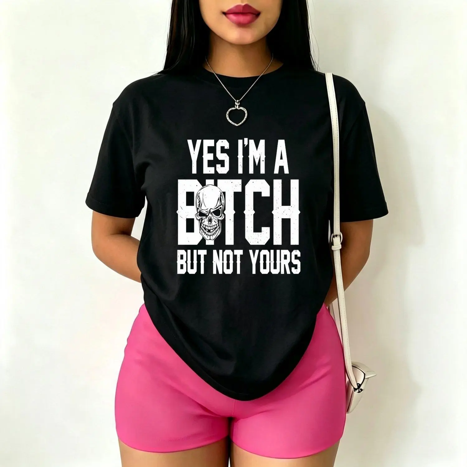 Women's Short-Sleeve Round Neck T-Shirt, Lady's Casual Feminist Graphic Top with "Yes I'm a B*tch But Not Yours" Print, Comfy Breathable Streetwear, Soft Hoodie Option, Funny Sarcastic Loungewear for Gifting