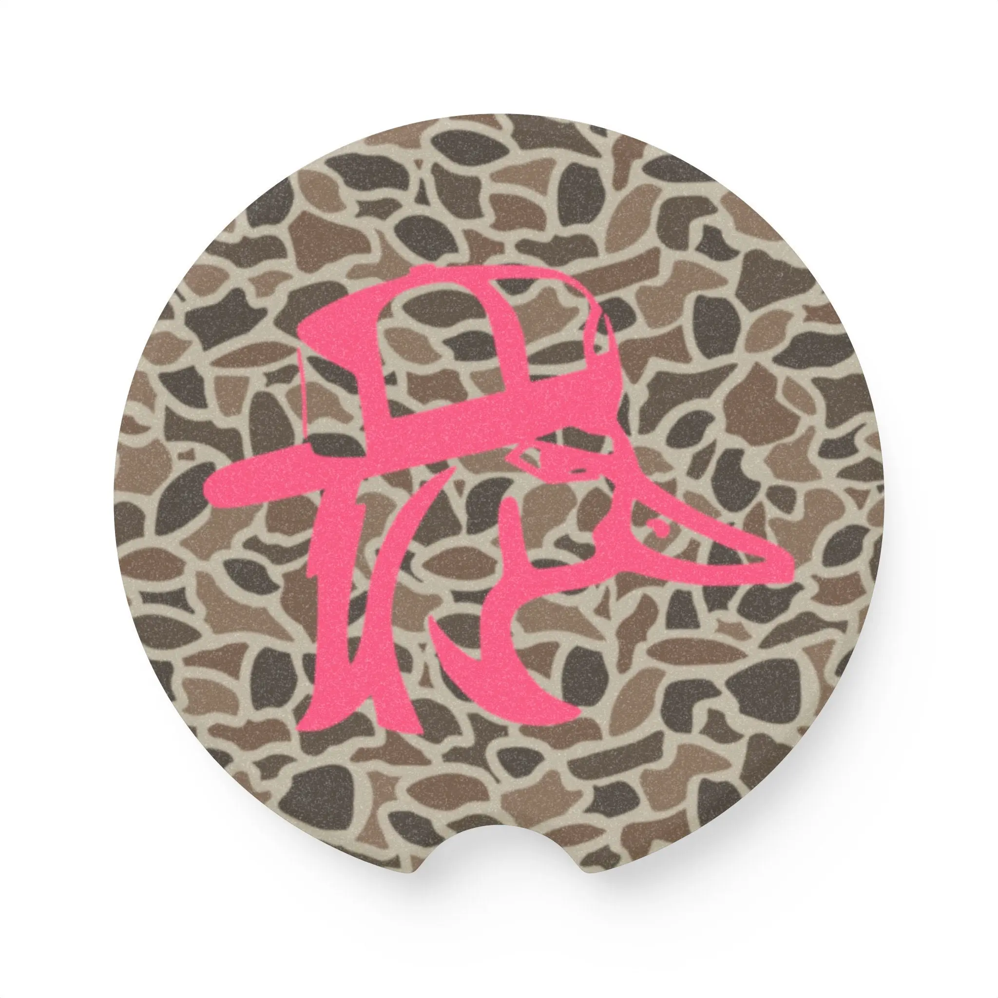 Old School Camo with Pink Redneck Duck Soapstone Car Coaster, Hunting Gifts, Duck Hunting, Car Accessories