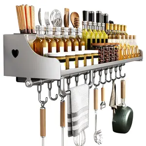 60CM Kitchen Storage Rack with 12 Hooks Hanging Storage Rack Space-Saving Kitchen Spice Rack for Chopsticks Spoons Shovels Organize