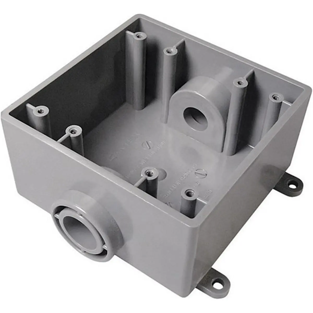 Cantex 5133370U Square Plastic Outdoor Switch & Outlet Box - 2 Gang, FSC Type, Weather-Resistant, 2-1/2 in. Deep, 32 cu. in., 5-3/4 in. Assembled Width, Hole Configuration for Straight Line Conduit Runs, Hole Configuration: 2 Gang