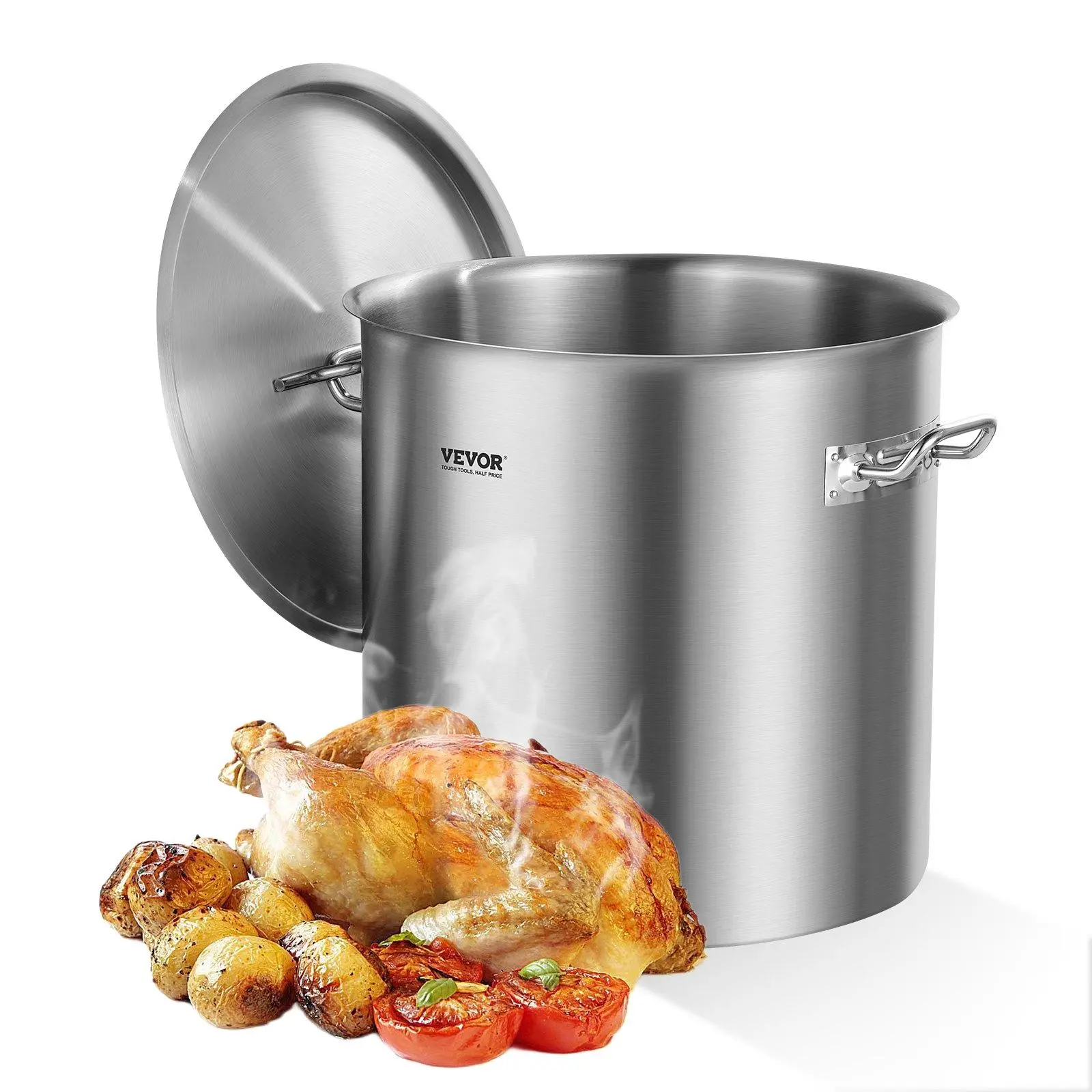 Summerfinds 53QT Stainless Steel Stockpot with Lid and Handle, Multi-Use Kitchen Cookware for Induction Stoves, Heat-Resistant, Heatproof, Rust-Resistant Stainless Steel Pots, Heat Resistance Pots