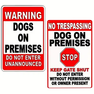 Beware of Dog Sign - Metal Tin Sign for Home, Office, or Garden - 8x12 Inches - Warns Intruders of Guard Dogs on Premises