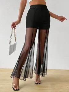 Boho Style Sexy Mesh Transparent Wide Leg Pants, Versatile Fit for Various Occasions, Perfect for Fashion and Daily Wear