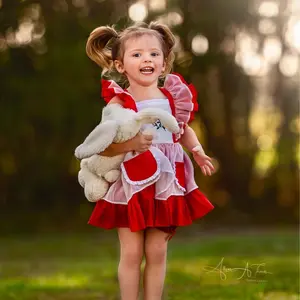 Girl Dress, Red Rose Embroidered Smocked Dress, Ruffle Sleeve Girl Frocks, Chiffon Kids Boutique Clothing