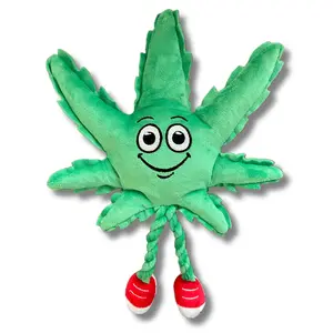 My Name is MJ, Cute Stuffed Parody Marijuana Leaf Dog Toy, Funny Squeaky Weed Toy, Cool Plush Novelty 420 Gift for Puppies & Small, Medium & Large Breeds, for Fetch & a Photo Prop, Shelf-Sitter