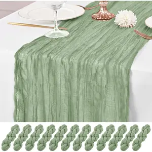 12 Pack Sage Green Table Runner 10Ft Cheesecloth Table Runner Rustic Gauze Table Runners Romantic Long Sage Sheer Fabric Cheese Cloth Table Runners for Wedding Party Bridal Baby Shower