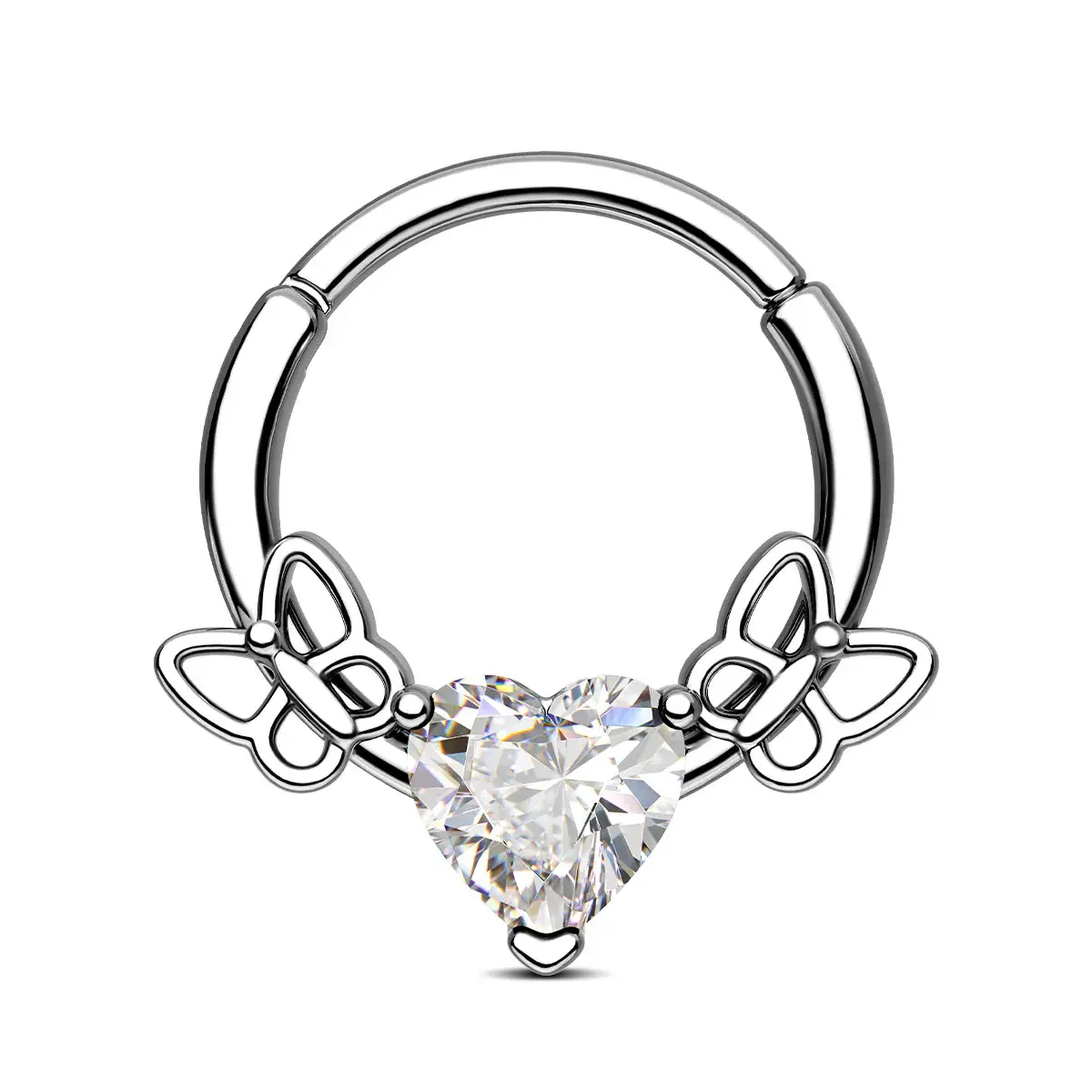 Oufer Butterflies Filigree Heart CZ Septum Ring