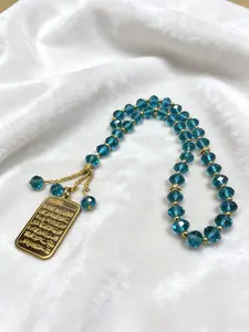 slam Religious Muslim Car Pendant, Stainless Steel Gold Color Arabic Quran Medal Blue Glass Chain Gift, Fashion Accessories for Women & Men Decoration