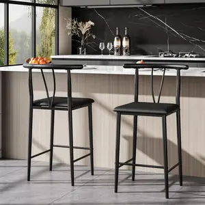Counter Height Bar Stools Set of 2/4, Faux Leather Kitchen Counter Stools with Footrest & Metal Legs, Upholstered Armless Stool for Kitchen Island