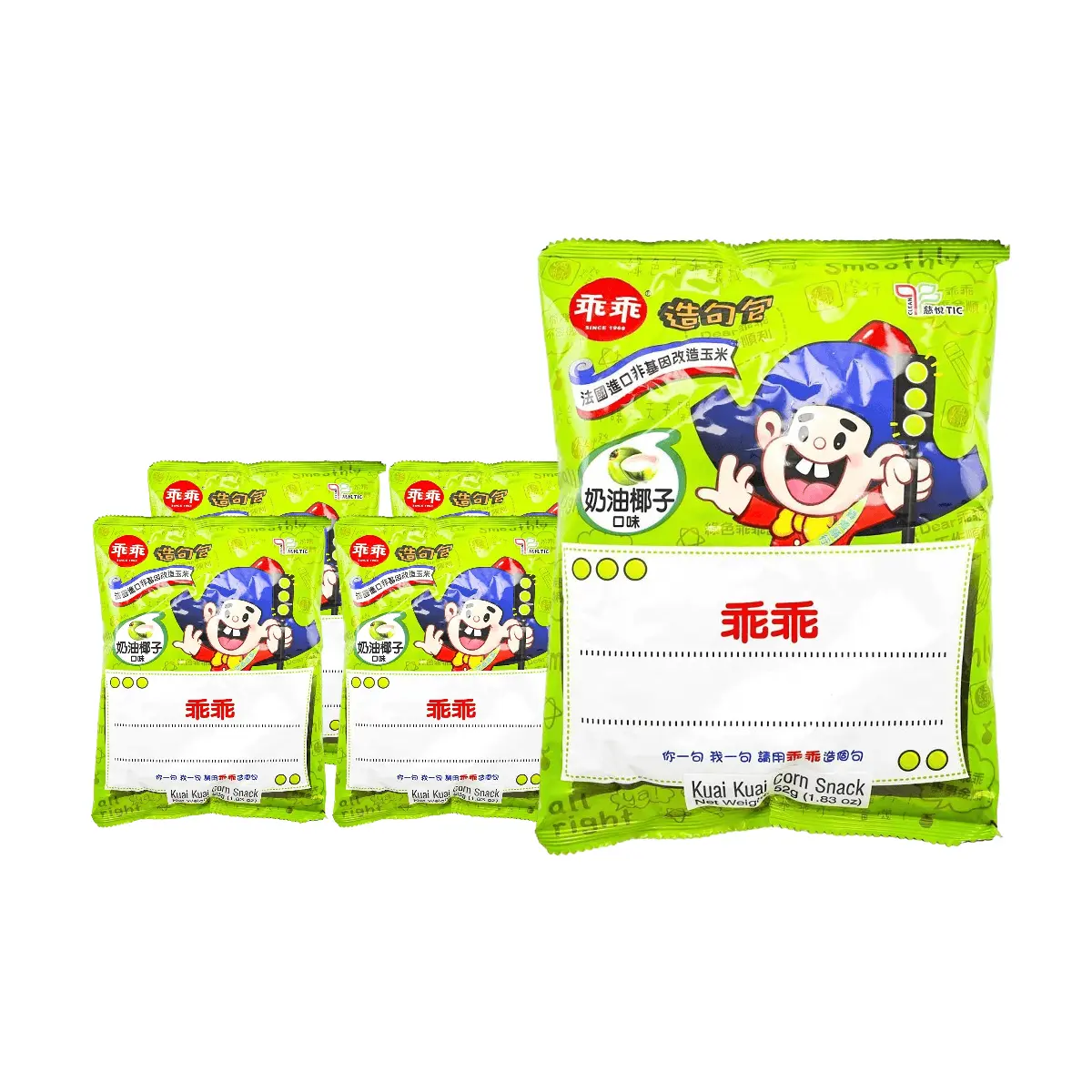 KWAN Taiwan Baked Corn Sticks - Creamy Coconut Flavor (5-Pack, 52g Each) - Non-Fried, Childhood Nostalgia Snack