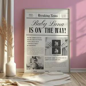 Custom Pregnancy Announcement Newspaper Prints, Baby Shower Gifts For Mom-To-Be, Baby Welcome Poster Personalized Baby, Neutral Baby Girl And Baby Boy Print Wall Art