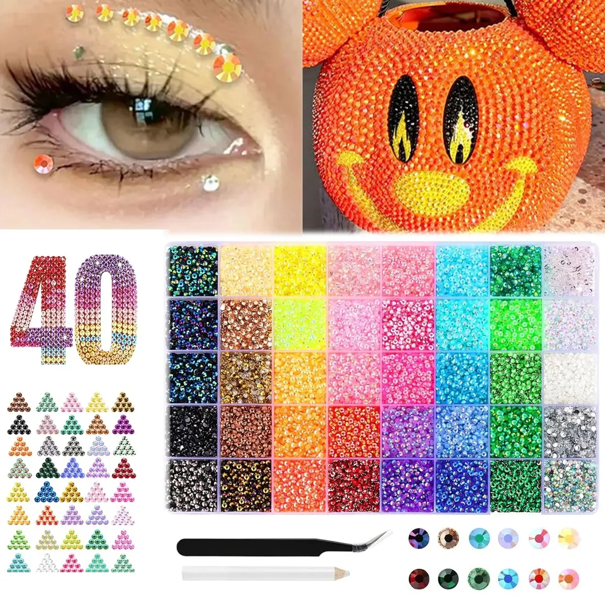 40 Color-3mm Flatback Resin Jelly Rhinestone Bedazzling Kit - Nail Art & Decoration Jewels, Ideal for Bedazzling Things & DIY Arts Crafts Gifts, Nail Tech Supplies, Diy Projects, Gifting, Festive Look, Enhance Creativity