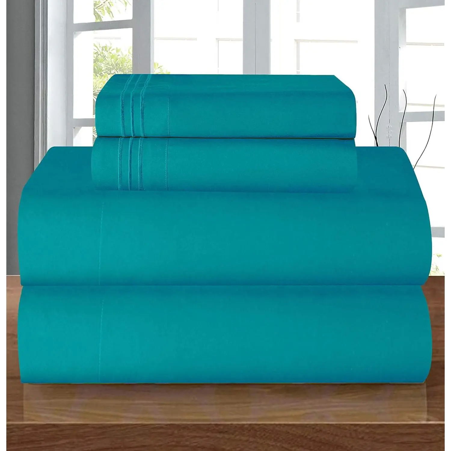 Queen Turquoise 1500-Thread Count Premium Microfiber 4-Piece Sheet Set - Wrinkle Resistant, Breathable, 360-Degree Elastic, 16" Deep Pockets