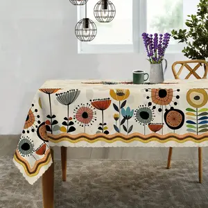1pc geometric floral tablecloth, modern flat style, round/ oval/ rectangular size, essential for family gatherings, parties, suitable for coffee tables, tea tables, dining table top decorations