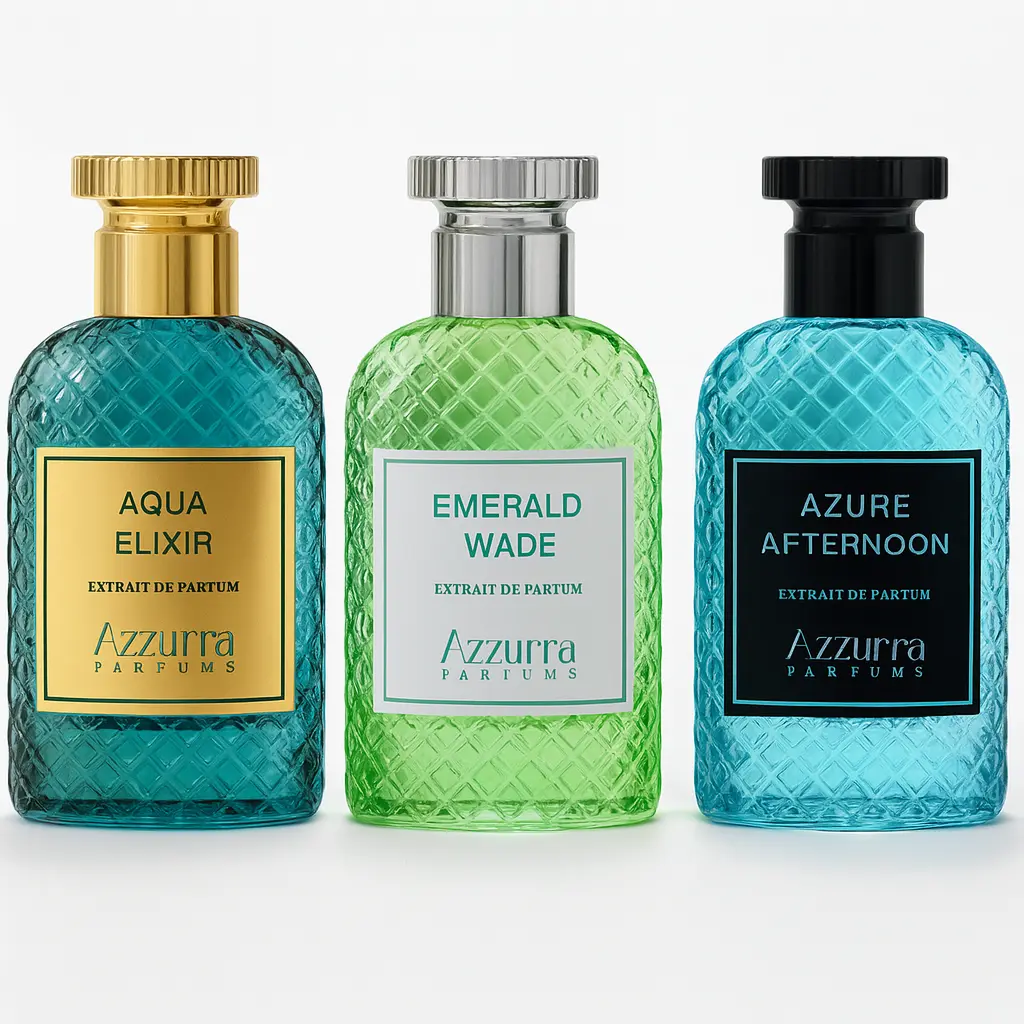 AZZURRA Parfums Ultimate Trio Bundle - 3.4oz/100ml Each - Unisex Fresh & Clean Scents - Aqua Elixir, Emerald Wade, Afternoon Azure - Eco-Friendly & Versatile Fragrances