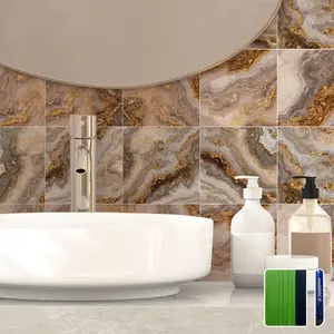 Matte Marble Peel and Stick Backsplash with Tools for Kitchen Bathroom or Laundry Room 5.9"x5.9"x10-Sheet Brown Marble