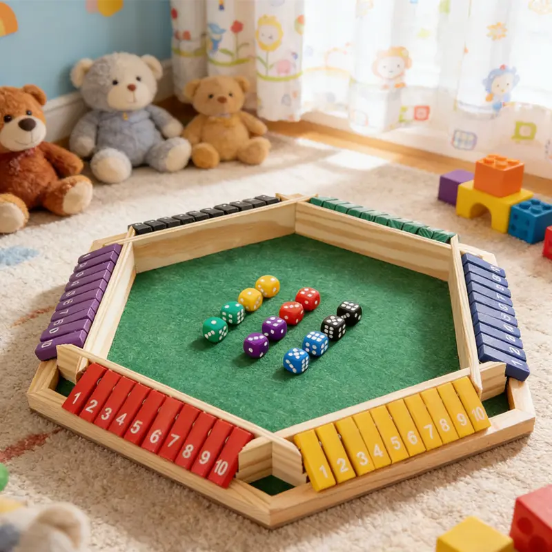 Wooden Left Right Center Dice Game Set mbs-127 - Foldable Board, Closed Box, Easy Setup, 1-6 Players, 12+ Years, Ideal for Family & Party Fun