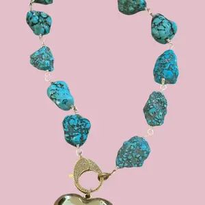 Golden Heart & Turquoise Nugget Necklace