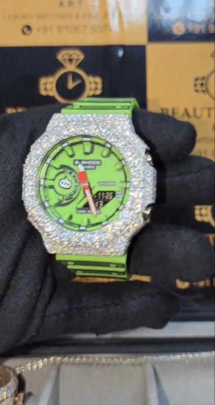 Luxury Digital Watch with Sparkling moissanite Crystal Accents and Black Strap