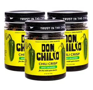 Don Chilio Mild Jalapeno Mexican Chile Crisp, 5 oz., 3 Pack – Crunchy Sliced Jalapenos Fried Chili Peppers in Hot Seasoned 100% Olive Oil – Keto-Friendly, Vegan, Gluten Free