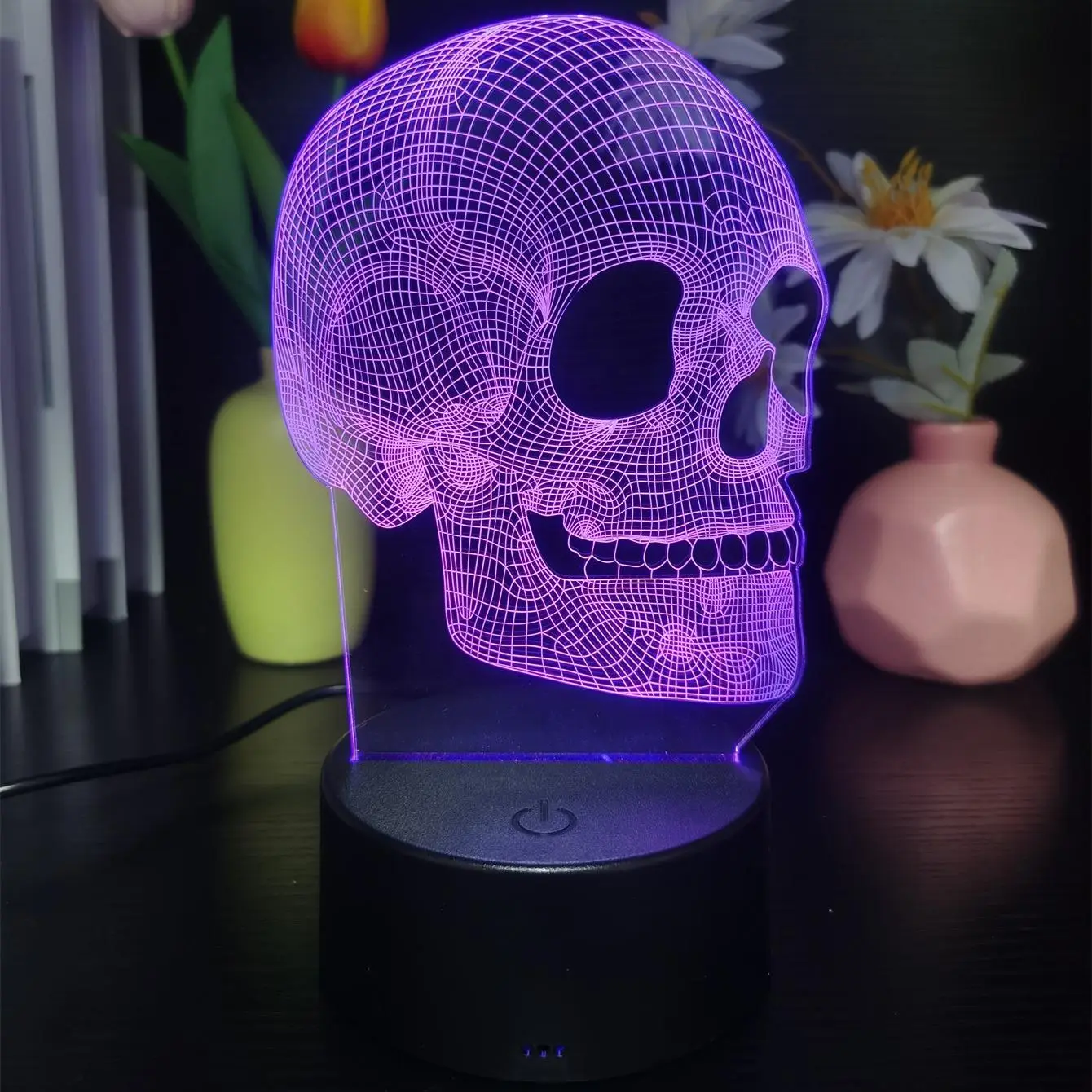 Creative 3D Skull Design Colorful Night Light, USB Powered Halloween Themed Smart Touch Control Desktop Atmosphere Light, Decorative LED Light For Hom
