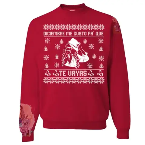 Jenni Christmas Sweatshirt with "DICIEMBRE ME GUSTO PA QUE" Design Long Sleeves Casual Classic Style Lightweight Cotton Polyester Unisex Fit
