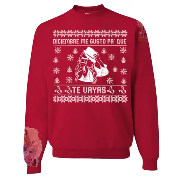 Jenni Christmas Sweatshirt with "DICIEMBRE ME GUSTO PA QUE" Design Long Sleeves Casual Classic Style Lightweight Cotton Polyester Unisex Fit