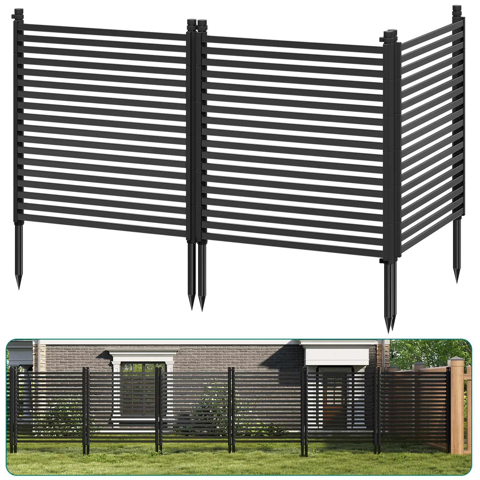 Rustproof & Heavy Duty 3-Panel Metal Garden Fence - 48"H x 106"W No-Dig Outdoor Decorative Privacy Screen for Flower Beds, Patios, AC Units, Pool Equipment