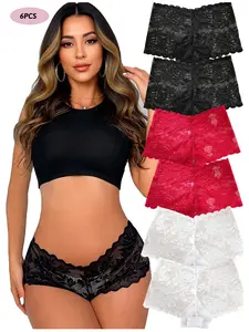 DORSU Womens Lace Underwear Panty Lace Trim High Waist Briefs Panty Floral Embroidered  Breifs Panty Breathable Underwear Full Coverage Blcak Red White Ladies Breifs Panty Pink Blue pants Multipack Pieces Womenswear Style Basic thong underwear for women