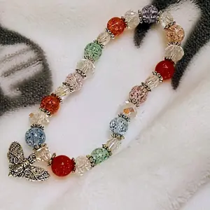 Handmade Bracelet with Various Colored Beads and Moth Accent Charm for Women